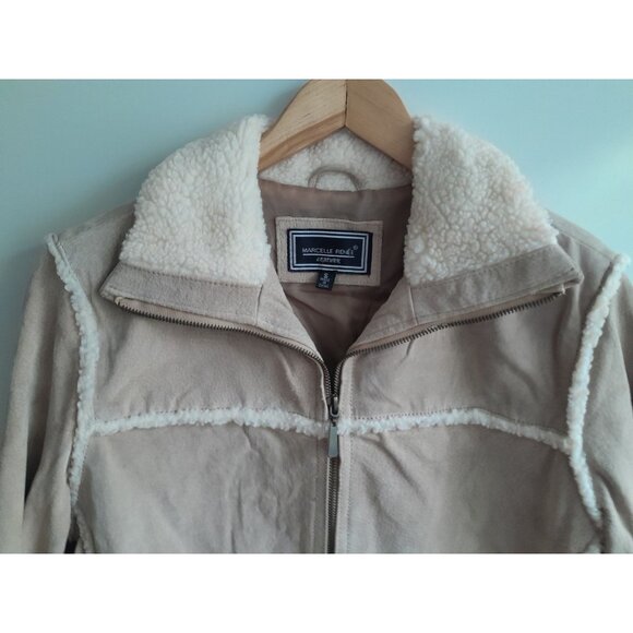 Vtg Womens Boho Western Suede Sherpa Clean Girl Quiet Luxury Sz Small Zip Jacket - Picture 9 of 16